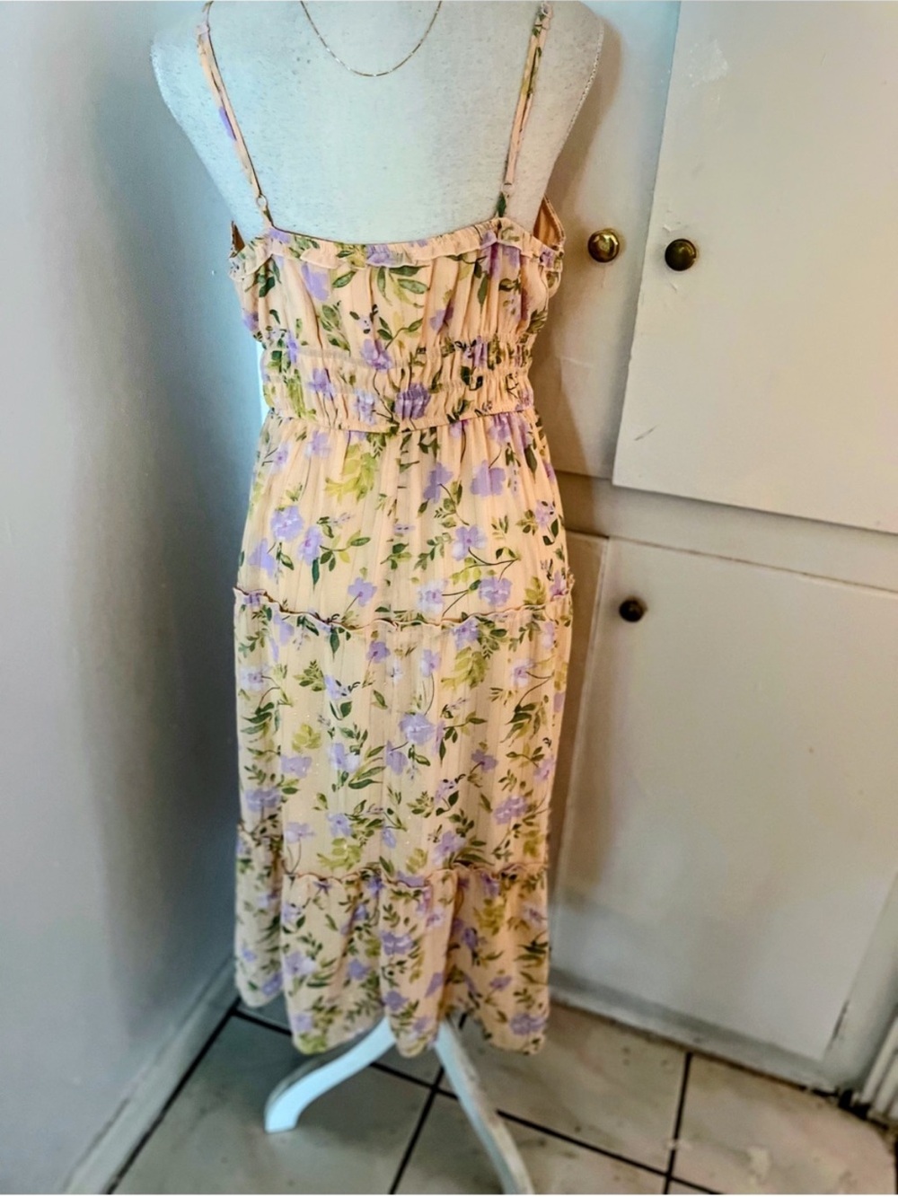 Light Peach/Purple Floral Midi Dress - Picture 3 of 12